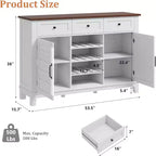 Buffet de ferme de 53,5'' avec rangement, buffet rustique en bois de 36'' de haut avec 3 tiroirs, porte-bouteilles réversible et étagère réglable