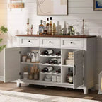 Buffet de ferme de 53,5'' avec rangement, buffet rustique en bois de 36'' de haut avec 3 tiroirs, porte-bouteilles réversible et étagère réglable