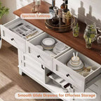 Buffet de ferme de 53,5'' avec rangement, buffet rustique en bois de 36'' de haut avec 3 tiroirs, porte-bouteilles réversible et étagère réglable