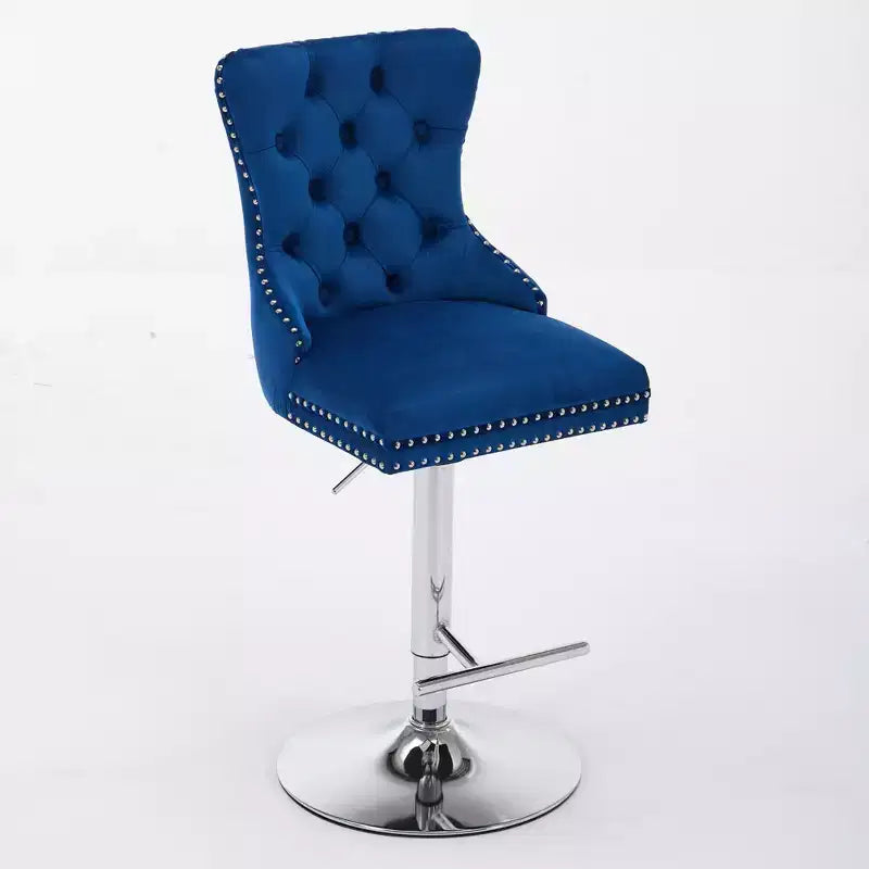 CLIHOME Lot de 2 tabourets de bar pivotants épais en velours chromé, hauteur réglable de 63,5 à 83,8 cm, boutons touffetés et plissage en losanges