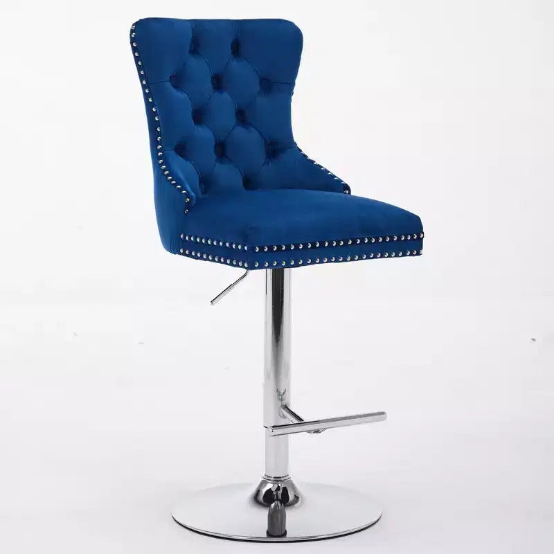 CLIHOME Lot de 2 tabourets de bar pivotants épais en velours chromé, hauteur réglable de 63,5 à 83,8 cm, boutons touffetés et plissage en losanges
