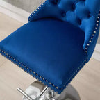 CLIHOME Lot de 2 tabourets de bar pivotants épais en velours chromé, hauteur réglable de 63,5 à 83,8 cm, boutons touffetés et plissage en losanges