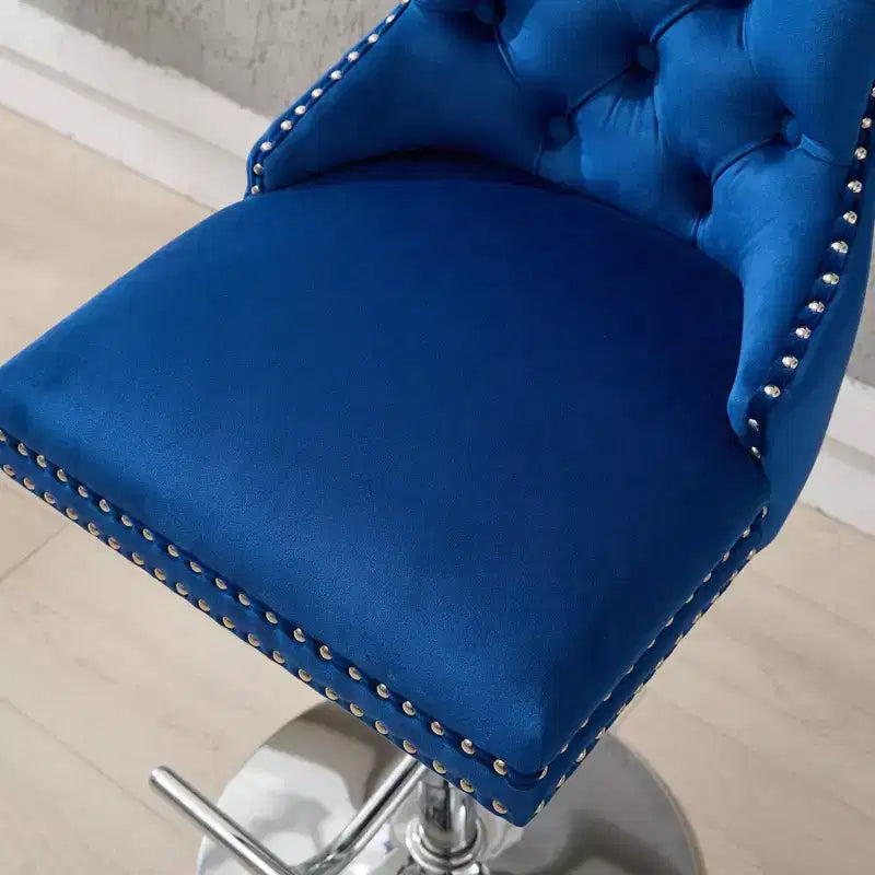 CLIHOME Lot de 2 tabourets de bar pivotants épais en velours chromé, hauteur réglable de 63,5 à 83,8 cm, boutons touffetés et plissage en losanges