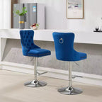 CLIHOME Lot de 2 tabourets de bar pivotants épais en velours chromé, hauteur réglable de 63,5 à 83,8 cm, boutons touffetés et plissage en losanges
