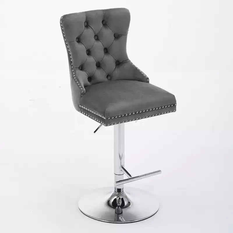 CLIHOME Lot de 2 tabourets de bar pivotants épais en velours chromé, hauteur réglable de 63,5 à 83,8 cm, boutons touffetés et plissage en losanges
