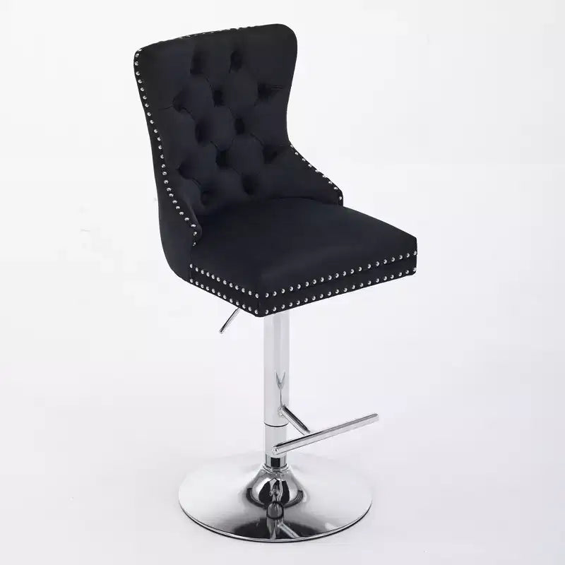 CLIHOME Lot de 2 tabourets de bar pivotants épais en velours chromé, hauteur réglable de 63,5 à 83,8 cm, boutons touffetés et plissage en losanges