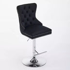 CLIHOME Lot de 2 tabourets de bar pivotants épais en velours chromé, hauteur réglable de 63,5 à 83,8 cm, boutons touffetés et plissage en losanges