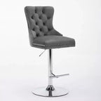 CLIHOME Lot de 2 tabourets de bar pivotants épais en velours chromé, hauteur réglable de 63,5 à 83,8 cm, boutons touffetés et plissage en losanges