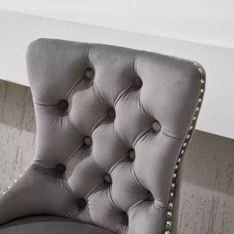 CLIHOME Lot de 2 tabourets de bar pivotants épais en velours chromé, hauteur réglable de 63,5 à 83,8 cm, boutons touffetés et plissage en losanges