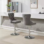 CLIHOME Lot de 2 tabourets de bar pivotants épais en velours chromé, hauteur réglable de 63,5 à 83,8 cm, boutons touffetés et plissage en losanges