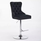 CLIHOME Lot de 2 tabourets de bar pivotants épais en velours chromé, hauteur réglable de 63,5 à 83,8 cm, boutons touffetés et plissage en losanges