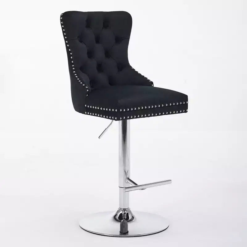 CLIHOME Lot de 2 tabourets de bar pivotants épais en velours chromé, hauteur réglable de 63,5 à 83,8 cm, boutons touffetés et plissage en losanges