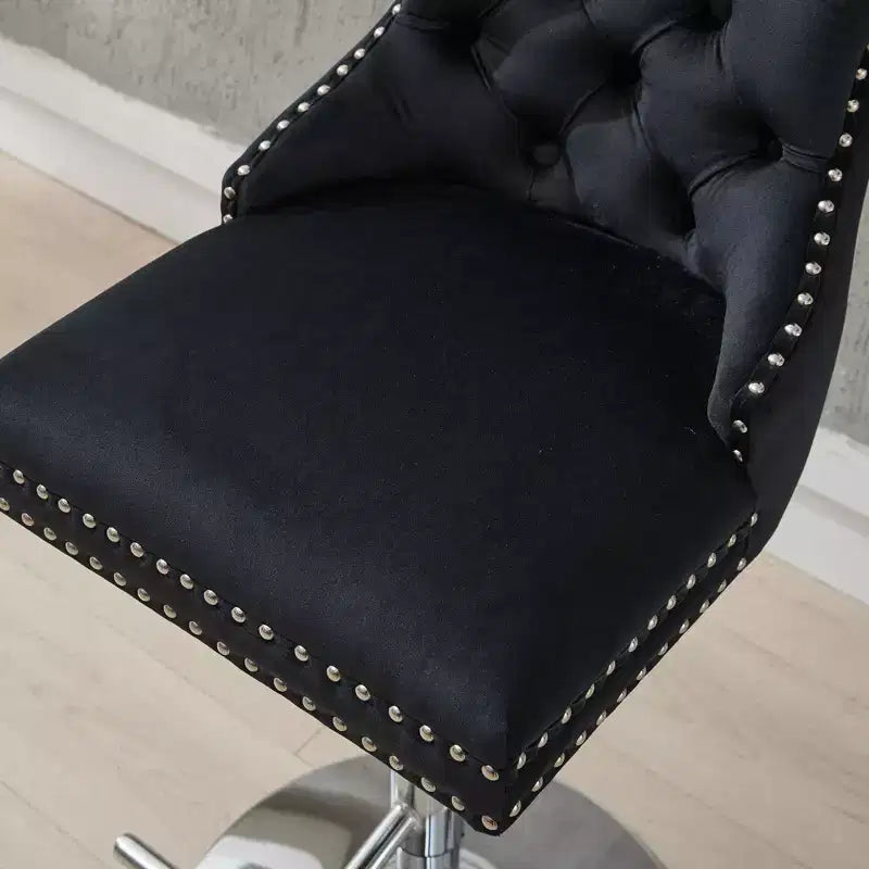 CLIHOME Lot de 2 tabourets de bar pivotants épais en velours chromé, hauteur réglable de 63,5 à 83,8 cm, boutons touffetés et plissage en losanges