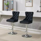 CLIHOME Lot de 2 tabourets de bar pivotants épais en velours chromé, hauteur réglable de 63,5 à 83,8 cm, boutons touffetés et plissage en losanges
