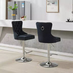 CLIHOME Lot de 2 tabourets de bar pivotants épais en velours chromé, hauteur réglable de 63,5 à 83,8 cm, boutons touffetés et plissage en losanges