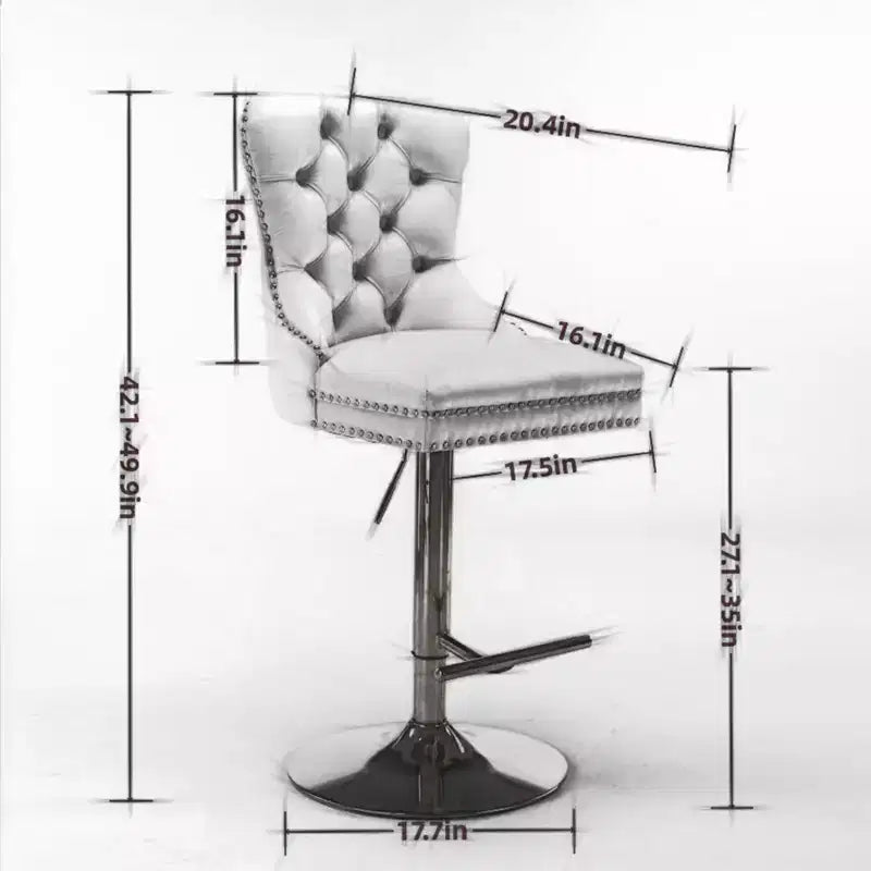 CLIHOME Lot de 2 tabourets de bar pivotants épais en velours chromé, hauteur réglable de 63,5 à 83,8 cm, boutons touffetés et plissage en losanges