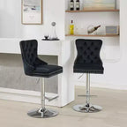 CLIHOME Set of 2 Thick Chrome Swivel Velvet Barstools, Adjustable 25-33 Height, Tufted Buttons & Diamond Pleating