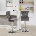 CLIHOME Lot de 2 tabourets de bar pivotants épais en velours chromé, hauteur réglable de 63,5 à 83,8 cm, boutons touffetés et plissage en losanges
