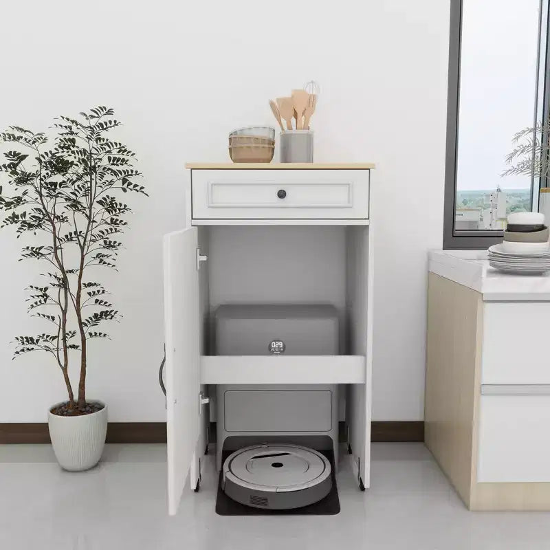 AndMakers Meuble d'appoint blanc antique de 99,9 cm de haut avec 1 tiroir