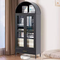 73 Arched Metal Storage Cabinet, 2 Adjustable Shelves & Drawers,Modern Farmhouse Display Bookshelf ,for Living/Dinning Room Black