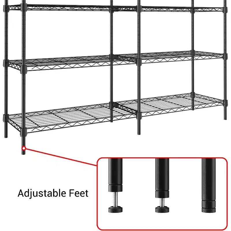 Étagère métallique robuste à 5 niveaux Acekool, unité de rangement en métal réglable avec pieds de nivellement, 150 L x 35 P x 150 H cm, Noir