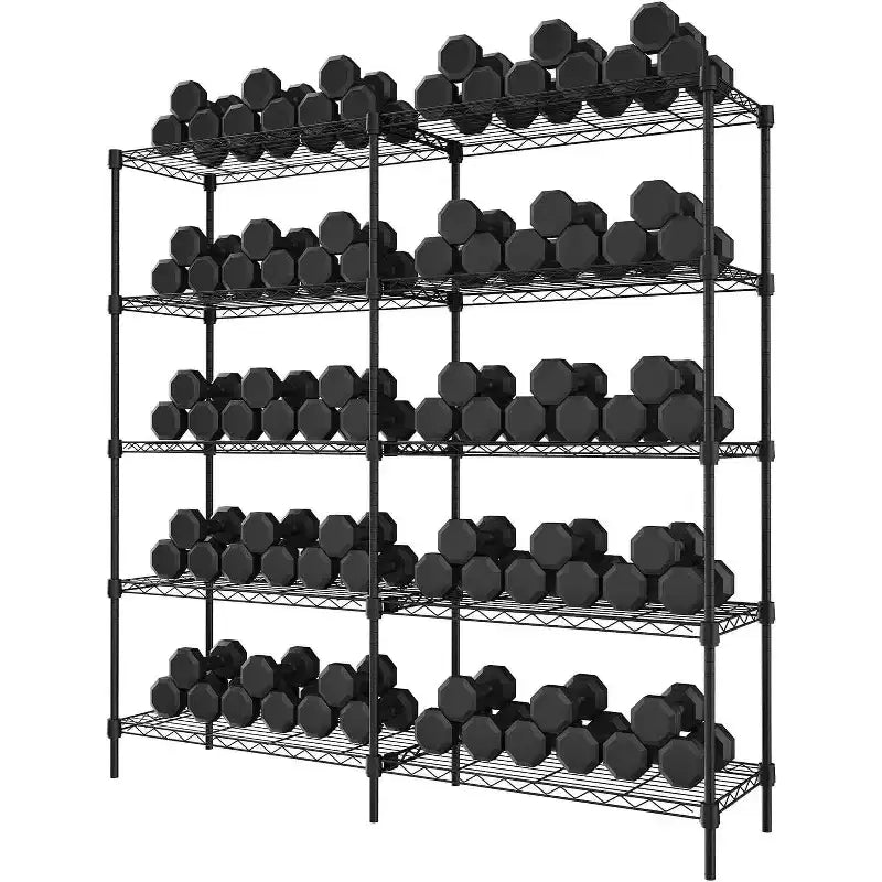 Étagère métallique robuste à 5 niveaux Acekool, unité de rangement en métal réglable avec pieds de nivellement, 150 L x 35 P x 150 H cm, Noir