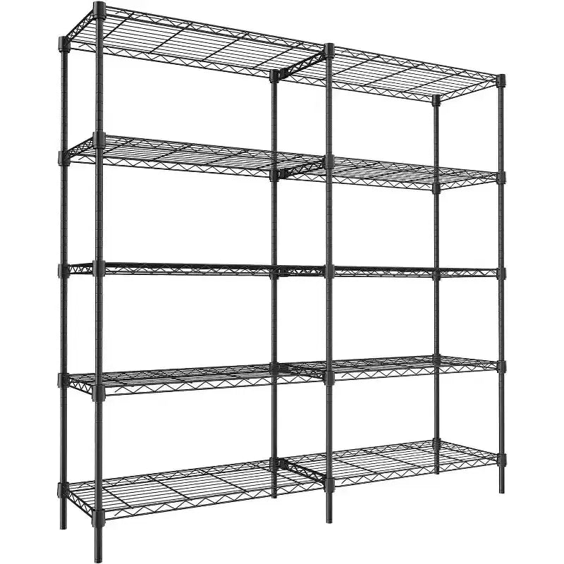 Étagère métallique robuste à 5 niveaux Acekool, unité de rangement en métal réglable avec pieds de nivellement, 150 L x 35 P x 150 H cm, Noir