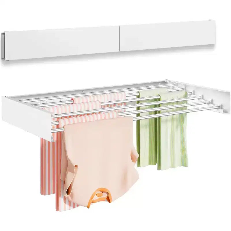6-Rod Wall Drying Rack Clothing, Towel Retractable Drying Rack with Aluminum Rods(39.4 Inch)
