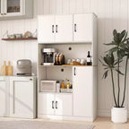 Meuble de cuisine haut Costway de 180 cm avec station de charge, support pour micro-ondes et portes Noir/Blanc
