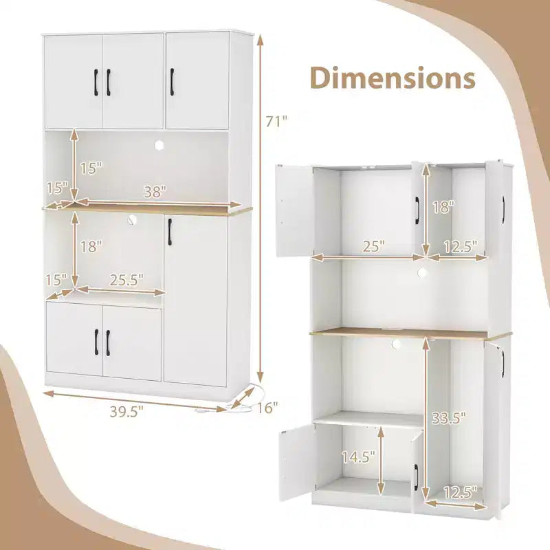 Meuble de cuisine haut Costway de 180 cm avec station de charge, support pour micro-ondes et portes Noir/Blanc