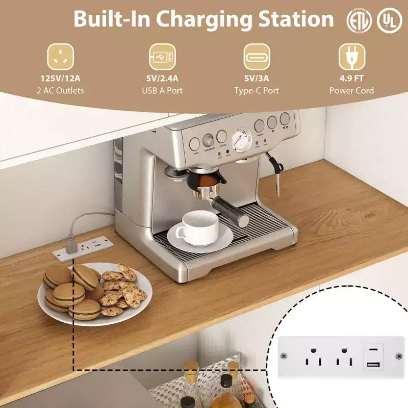 Meuble de cuisine haut Costway de 180 cm avec station de charge, support pour micro-ondes et portes Noir/Blanc