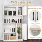 Meuble de cuisine haut Costway de 180 cm avec station de charge, support pour micro-ondes et portes Noir/Blanc