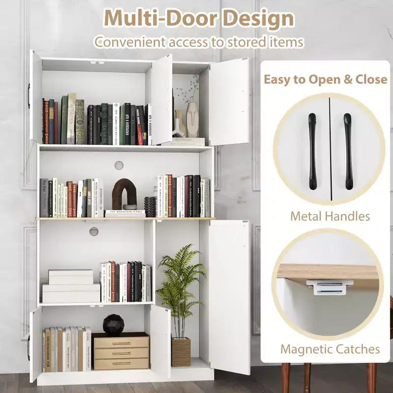 Meuble de cuisine haut Costway de 180 cm avec station de charge, support pour micro-ondes et portes Noir/Blanc