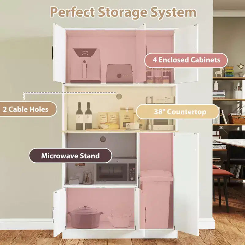 Meuble de cuisine haut Costway de 180 cm avec station de charge, support pour micro-ondes et portes Noir/Blanc