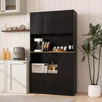 Meuble de cuisine haut Costway de 180 cm avec station de charge, support pour micro-ondes et portes Noir/Blanc