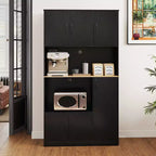 Meuble de cuisine haut Costway de 180 cm avec station de charge, support pour micro-ondes et portes Noir/Blanc