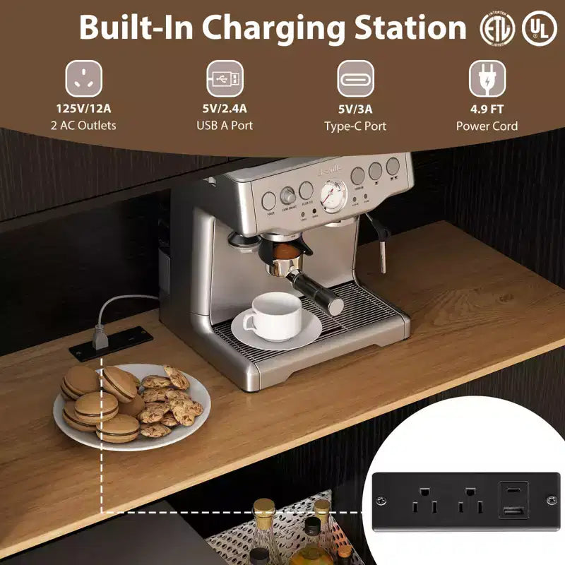 Meuble de cuisine haut Costway de 180 cm avec station de charge, support pour micro-ondes et portes Noir/Blanc