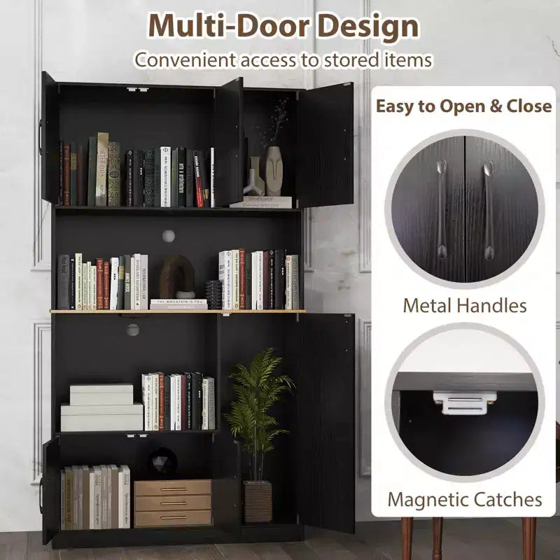 Meuble de cuisine haut Costway de 180 cm avec station de charge, support pour micro-ondes et portes Noir/Blanc
