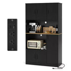 Costway 71 Tall Kitchen Pantry Cabinet with Charging Station Microwave Stand & Doors Black/White