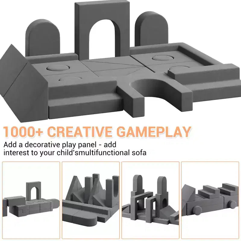 Canapé de jeu modulaire 22 pièces, ensemble de jeu en mousse d'escalade et de rampement, canapé sectionnel en velours lavable, canapé d'escalade convertible en mousse, chaise de sol en mousse