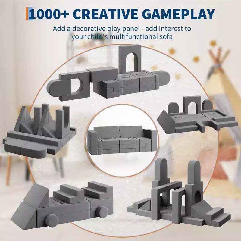 Canapé de jeu modulaire 22 pièces, ensemble de jeu en mousse d'escalade et de rampement, canapé sectionnel en velours lavable, canapé d'escalade convertible en mousse, chaise de sol en mousse