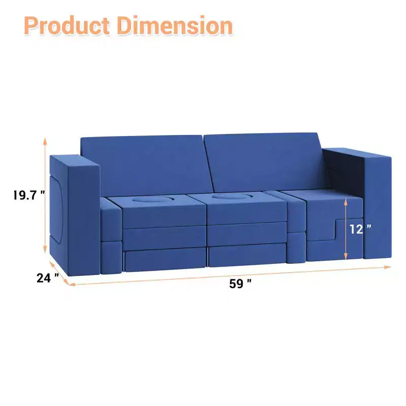 Canapé de jeu modulaire 22 pièces, ensemble de jeu en mousse d'escalade et de rampement, canapé sectionnel en velours lavable, canapé d'escalade convertible en mousse, chaise de sol en mousse