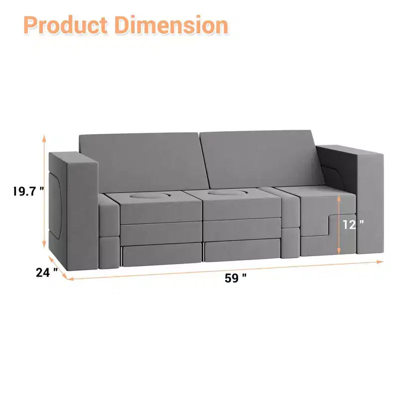 Canapé de jeu modulaire 22 pièces, ensemble de jeu en mousse d'escalade et de rampement, canapé sectionnel en velours lavable, canapé d'escalade convertible en mousse, chaise de sol en mousse