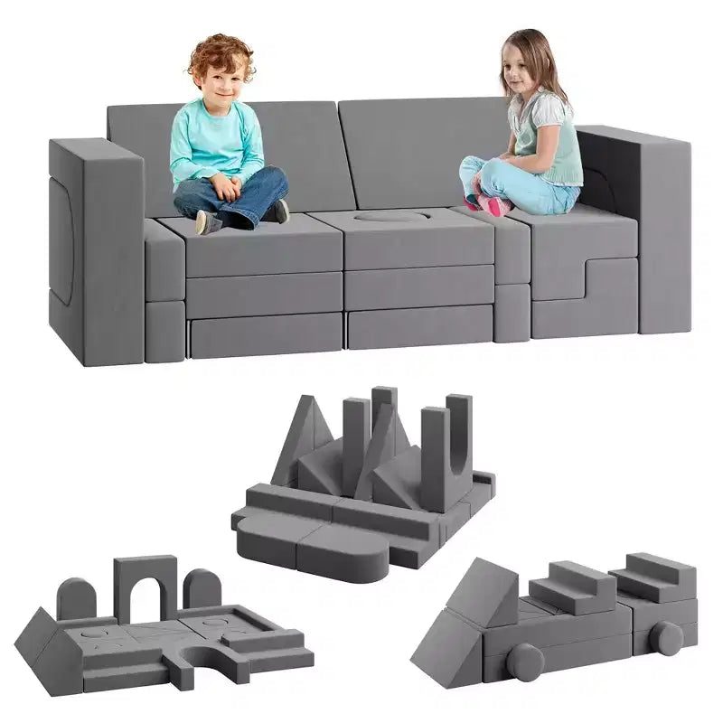 Canapé de jeu modulaire 22 pièces, ensemble de jeu en mousse d'escalade et de rampement, canapé sectionnel en velours lavable, canapé d'escalade convertible en mousse, chaise de sol en mousse