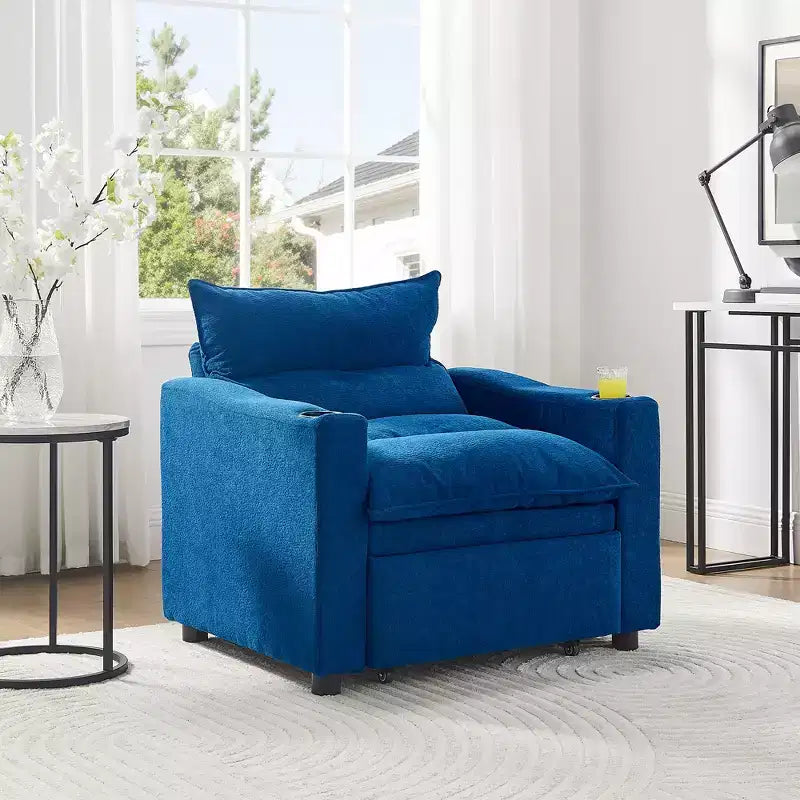 Chaise longue convertible 3-en-1, fauteuil d'appoint rembourré, canapé-lit escamotable une place avec dossier réglable et porte-gobelet - ModernLuxe