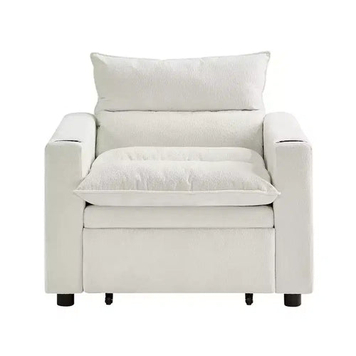 Chaise longue convertible 3-en-1, fauteuil d'appoint rembourré, canapé-lit escamotable une place avec dossier réglable et porte-gobelet - ModernLuxe