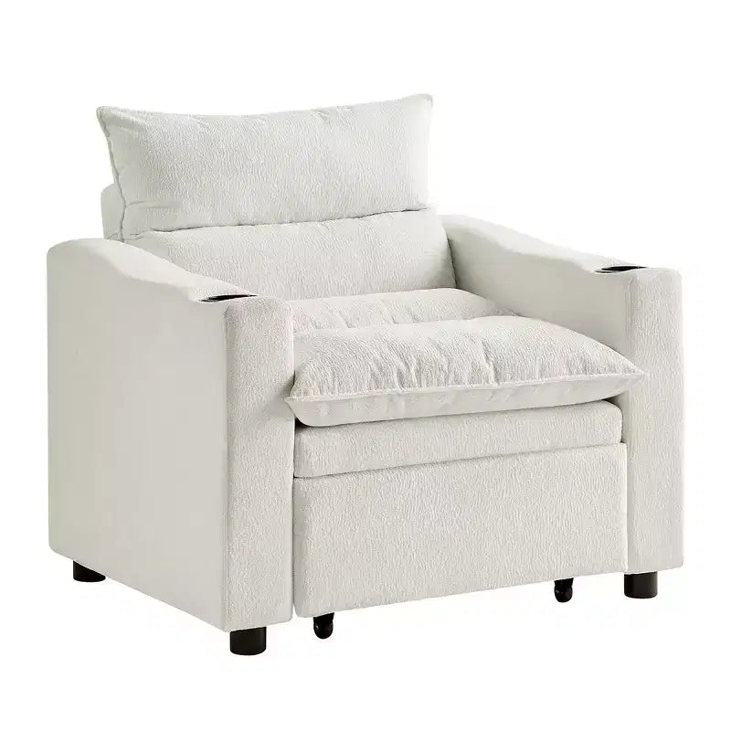 Chaise longue convertible 3-en-1, fauteuil d'appoint rembourré, canapé-lit escamotable une place avec dossier réglable et porte-gobelet - ModernLuxe