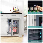 Meuble bar à café de ferme AMERLIFE avec réfrigérateur à boissons, meuble de bar à vin avec tiroirs de rangement, buffet pour mini-réfrigérateur