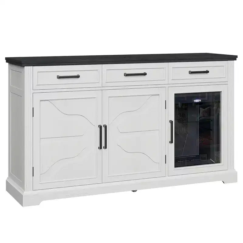 Meuble bar à café de ferme AMERLIFE avec réfrigérateur à boissons, meuble de bar à vin avec tiroirs de rangement, buffet pour mini-réfrigérateur