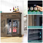 Meuble bar à café de ferme AMERLIFE avec réfrigérateur à boissons, meuble de bar à vin avec tiroirs de rangement, buffet pour mini-réfrigérateur
